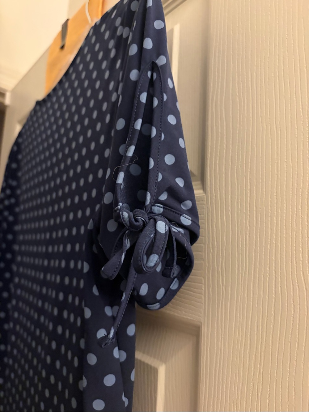 Michael Kors Navy Polka Dot V-Neck Peplum Blouse - Picture 6 of 9